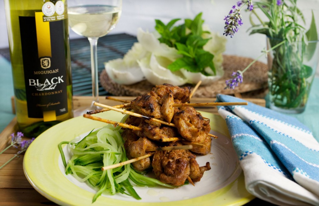 John Torode's green curry barbecue chicken with matching Mcguigan wines.