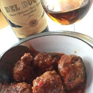 Sherry tasting with albondigas meatballs